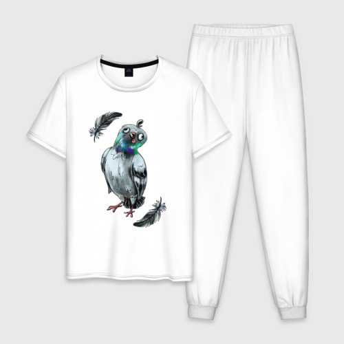 Мужская пижама хлопок с принтом Чокнутый голубь, вид спереди #2