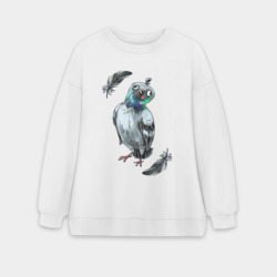 Женский свитшот oversize без начеса хлопок Чокнутый голубь