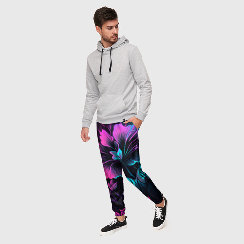 Мужские брюки 3D Неоновый цветок, цвет 3D печать - фото 3