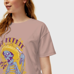 Женская футболка хлопок Oversize Скелет в сомбреро с опасной бритвой - фото 2