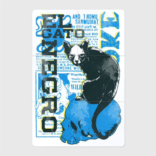 Магнитный плакат 2Х3 Черная кошка на черепе el cato negro 