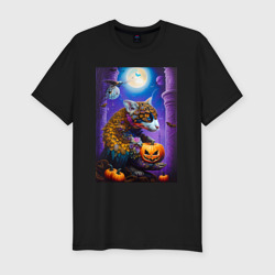 Мужская футболка хлопок Slim Чешуйчатый котяра - хэллоуин ночь