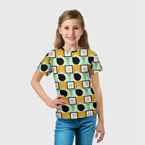 Детская футболка 3D с принтом Зайка и морковка, геометрический паттерн, вид сбоку #3