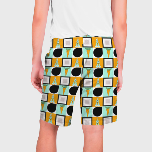 Мужские шорты 3D с принтом Зайка и морковка, геометрический паттерн, вид сзади #1