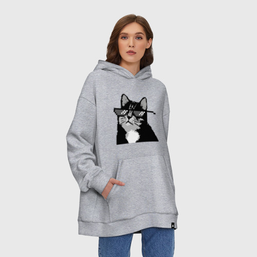 Худи SuperOversize хлопок Пиксельный кот в очках, цвет меланж - фото 3