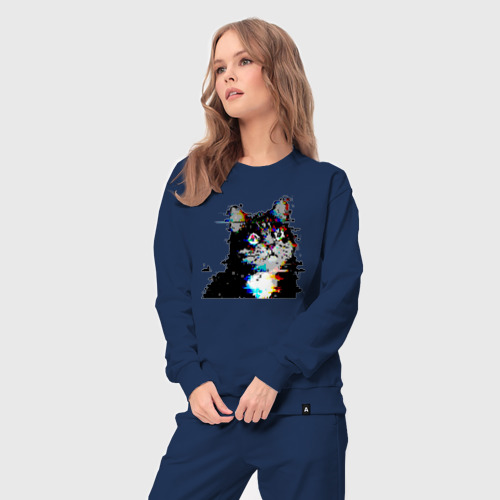 Женский костюм хлопок с принтом Pixel cat, вид сбоку #3