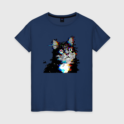 Женская футболка хлопок с принтом Pixel cat, вид спереди #2