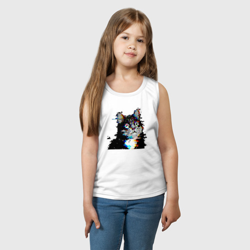Детская майка хлопок Glitch pixel 32-bit cat, цвет белый - фото 3