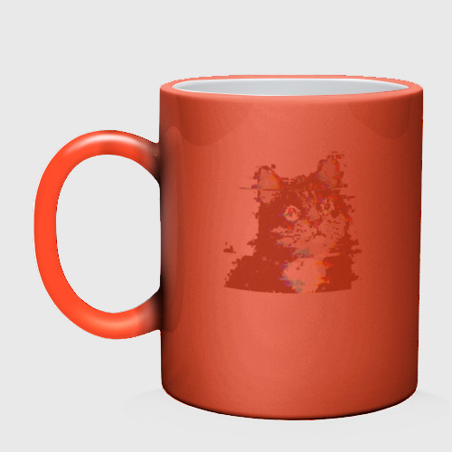 Кружка хамелеон Glitch pixel 32-bit cat, цвет белый + красный - фото 3