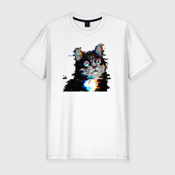 Мужская футболка хлопок Slim Glitch pixel 32-bit cat