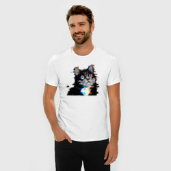 Мужская футболка хлопок Slim Glitch pixel 32-bit cat - фото 2