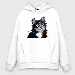 Мужское худи Oversize хлопок Glitch pixel 32-bit cat