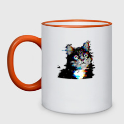 Кружка двухцветная Glitch pixel 32-bit cat