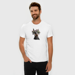 Мужская футболка хлопок Slim Доберман в венке из цветов - фото 2