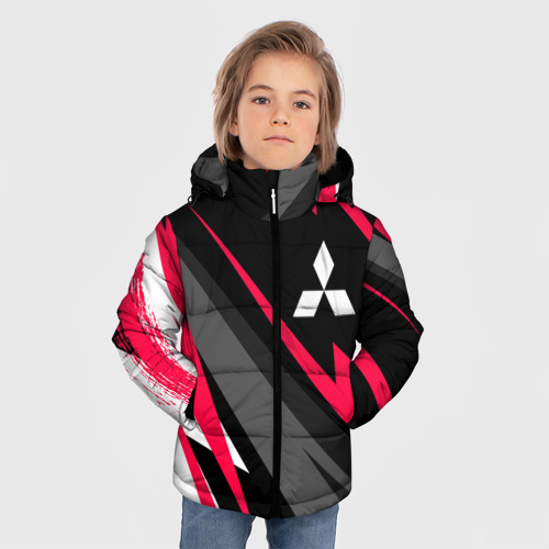 Зимняя куртка для мальчиков 3D с принтом Mitsubishi fast lines, фото на моделе #1