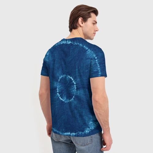 Мужская футболка 3D с принтом Знак Водолей на фоне тай-дай, вид сзади #2