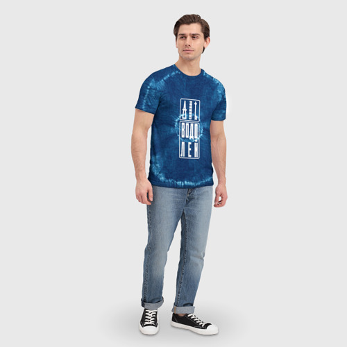 Мужская футболка 3D с принтом Знак Водолей на фоне тай-дай, вид сбоку #3
