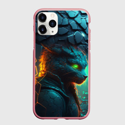 Чехол для iPhone 11 Pro Max матовый Кот из разломленных неоновых плит
