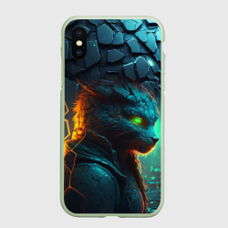 Чехол для iPhone XS Max матовый Кот из разломленных неоновых плит