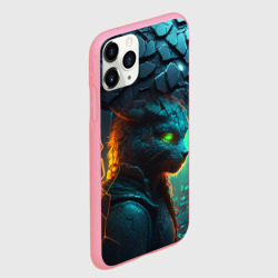 Чехол для iPhone 11 Pro Max матовый Кот из разломленных неоновых плит - фото 2