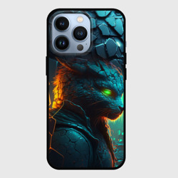 Чехол для iPhone 13 Pro Кот из разломленных неоновых плит