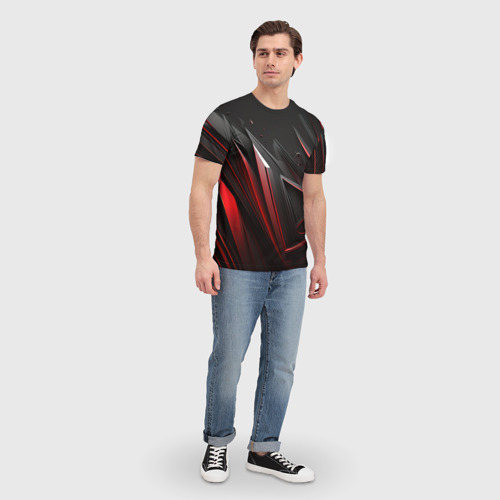 Мужская футболка 3D Объемные красные и черные полосы, цвет 3D печать - фото 5