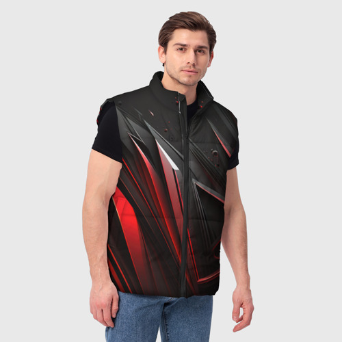 Мужской жилет утепленный 3D Объемные красные и черные полосы, цвет черный - фото 3