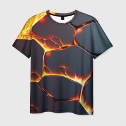 Мужская футболка 3D Огонь из разломленных плит