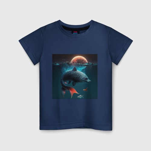 Детская футболка хлопок с принтом Морской волк-рыба, вид спереди #2
