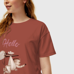 Женская футболка хлопок Oversize Привет, мамочка - аист и малыш - фото 2