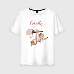 Женская футболка хлопок Oversize Привет, мамочка - аист и малыш