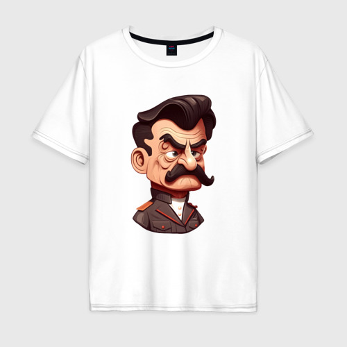 Мужская футболка из хлопка оверсайз с принтом Сталин мультяшный, вид спереди №1