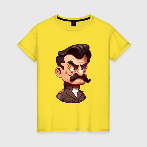 Женская футболка хлопок Сталин мультяшный, цвет желтый
