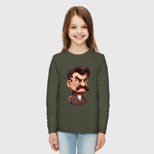 Детский лонгслив хлопок Сталин мультяшный, цвет меланж-хаки - фото 5