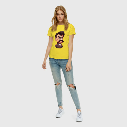 Женская футболка хлопок Сталин мультяшный, цвет желтый - фото 5