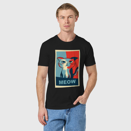 Мужская футболка хлопок Meow Obey, цвет черный - фото 3