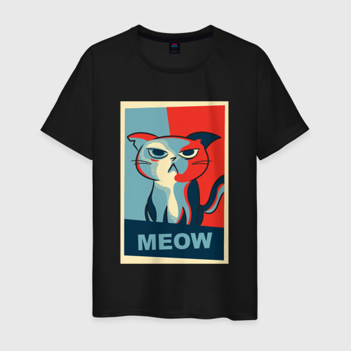 Мужская футболка хлопок Meow Obey, цвет черный