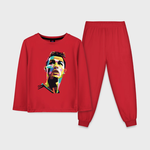 Детская пижама с лонгсливом хлопок с принтом Ronaldo color, вид спереди #2