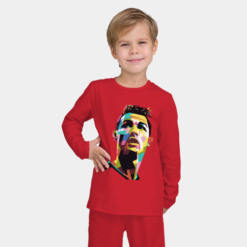 Детская пижама с лонгсливом хлопок с принтом Ronaldo color, фото на моделе #1
