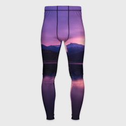 Мужские тайтсы 3D Тёмное фиолетовое небо и озеро