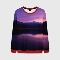 Мужской свитшот 3D Тёмное фиолетовое небо и озеро