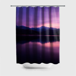 Штора 3D для ванной Тёмное фиолетовое небо и озеро
