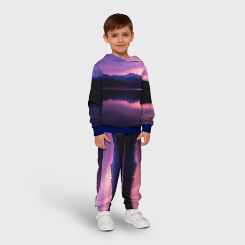 Детский костюм с толстовкой 3D Тёмное фиолетовое небо и озеро, цвет синий - фото 3