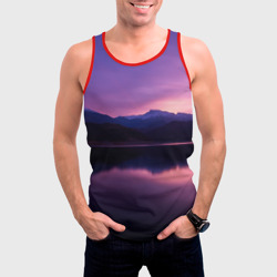 Мужская майка 3D Тёмное фиолетовое небо и озеро - фото 2