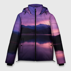Мужская зимняя куртка 3D Тёмное фиолетовое небо и озеро