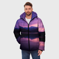 Мужская зимняя куртка 3D Тёмное фиолетовое небо и озеро - фото 2