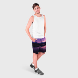 Мужские шорты 3D Тёмное фиолетовое небо и озеро - фото 2