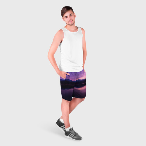 Мужские шорты 3D Тёмное фиолетовое небо и озеро, цвет 3D печать - фото 3