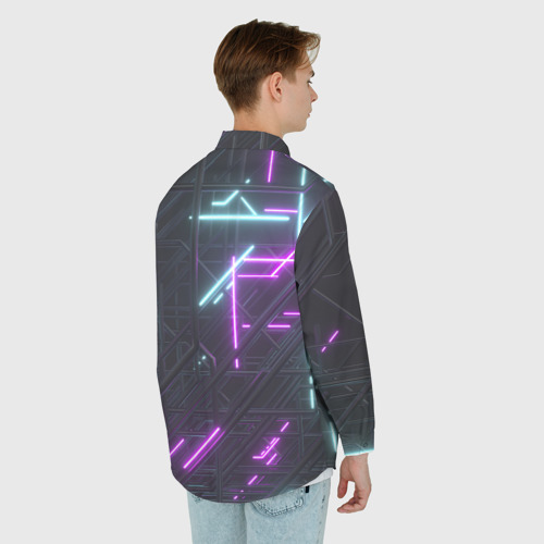 Мужская рубашка oversize 3D с принтом Неоновые полосы, вид сзади #2