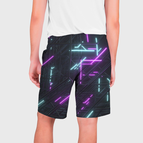 Мужские шорты 3D с принтом Неоновые полосы, вид сзади #1